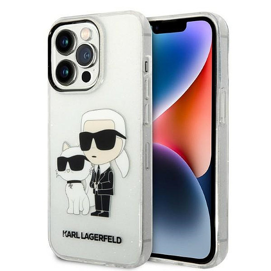 Karl Lagerfeld csillámos Karl&Choupette tok iPhone 14 Pro Max 6.7"-hez - átlátszó