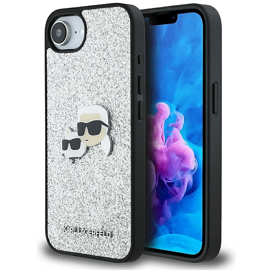 Karl Lagerfeld Fixed Glitter Ikonik fémtűs tok iPhone 16e-hez - ezüst