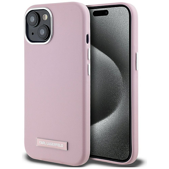 Karl Lagerfeld FW fémlemezes MagSafe iPhone 15 tok - rózsaszín