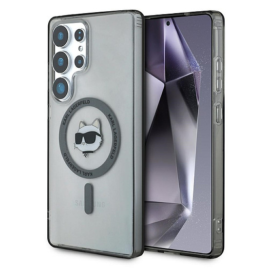 Karl Lagerfeld Gomb Choupette Fejnyomott Logós MagSafe Samsung Galaxy S25 Ultra tok fekete