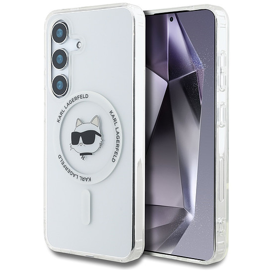 Karl Lagerfeld gombos, Choupette fejpántos, MagSafe tok Samsung Galaxy S25 telefonhoz, fehér