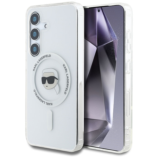 Karl Lagerfeld gombos tok Karl fejjel nyomtatott logóval, MagSafe Samsung Galaxy S25 fehér