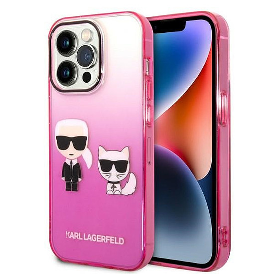 Karl Lagerfeld Gradient Ikonik Karl & Choupette iPhone 14 Pro 6.1" tok - rózsaszín