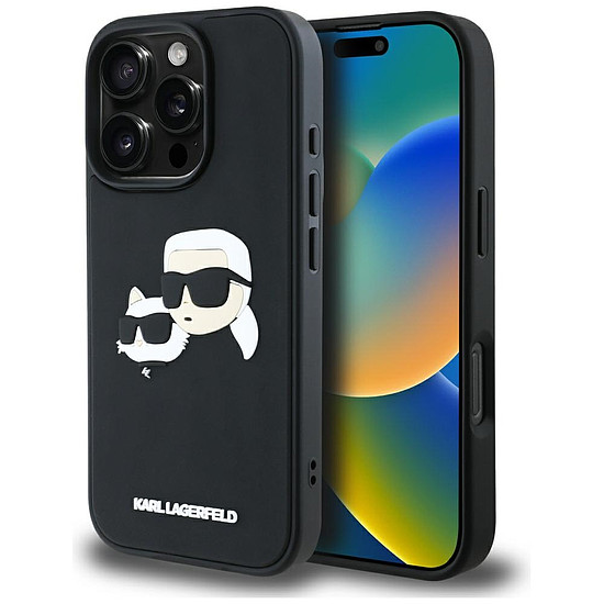 Karl Lagerfeld HC 3D gumi duplafejes iPhone 16 Pro tok - fekete