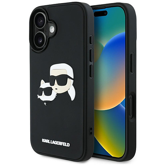 Karl Lagerfeld HC 3D gumis duplafejes iPhone 16 tok - fekete