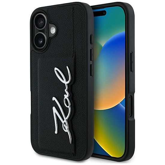 Karl Lagerfeld HC Grained PU Cardslot Metal Signature iPhone 16 tok - fekete