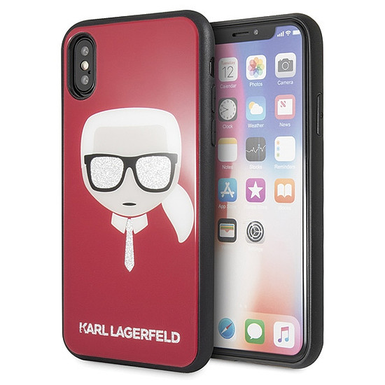 Karl Lagerfeld Iconic Glitter Karl´s Head iPhone X/Xs tok - Piros