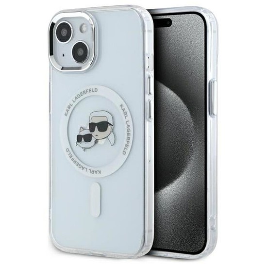 Karl Lagerfeld IML Metal Karl & Choupette Head MagSafe - tok iPhone 15-höz fehér (KLHMP15SHLSKCH)