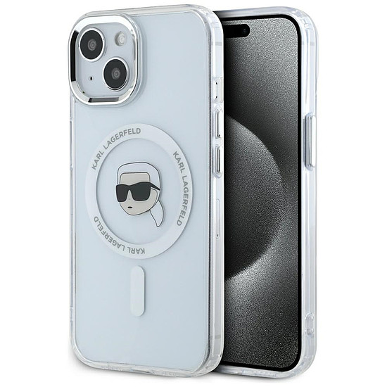 Karl Lagerfeld IML Metal Karl Head MagSafe iPhone 15 tok, fehér