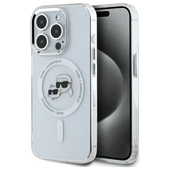 Karl Lagerfeld IML Metal Karl&Choupette Head MagSafe iPhone 15 Pro tok - fehér