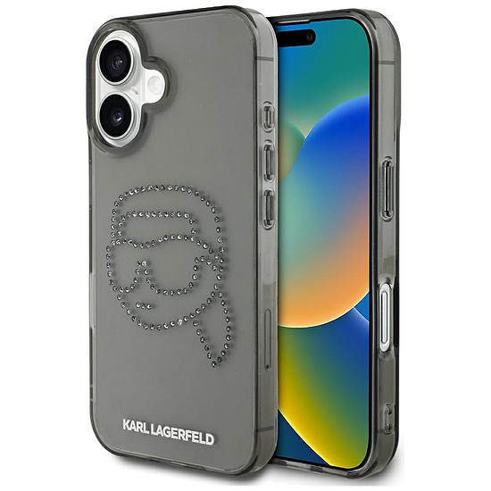 Karl Lagerfeld IML strasszos Karl Head tok iPhone 16-hoz, fekete