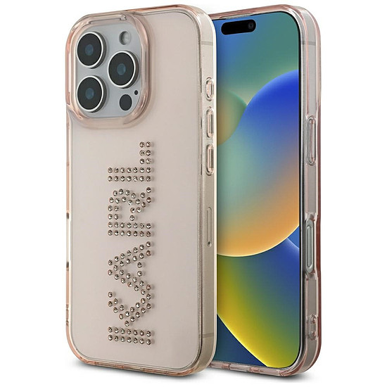 Karl Lagerfeld IML strasszos logós iPhone 16 Pro tok - rózsaszín
