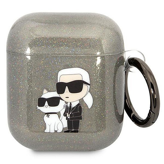 Karl Lagerfeld KLA2HNKCTGK Airpods 1/2 fedél fekete/fekete Gliter Karl&Choupette