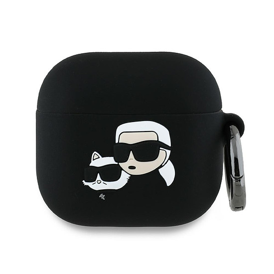 Karl Lagerfeld KLA4RUNKCHK AirPods 4 tok fekete/fekete szilikon Karl&Chaupette fej 3D