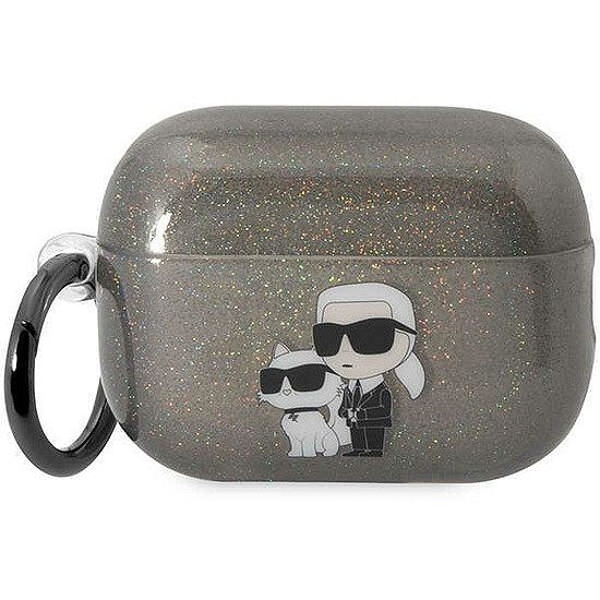 Karl Lagerfeld KLAP2HNKCTGK Airpods Pro 2 borító fekete/fekete Gliter Karl&Choupette