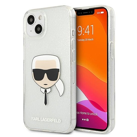 Karl Lagerfeld KLHCP13SKHTUGLS iPhone 13 mini 5,4" srebrny/ezüst kemény tok, Glitter Karl´s Head