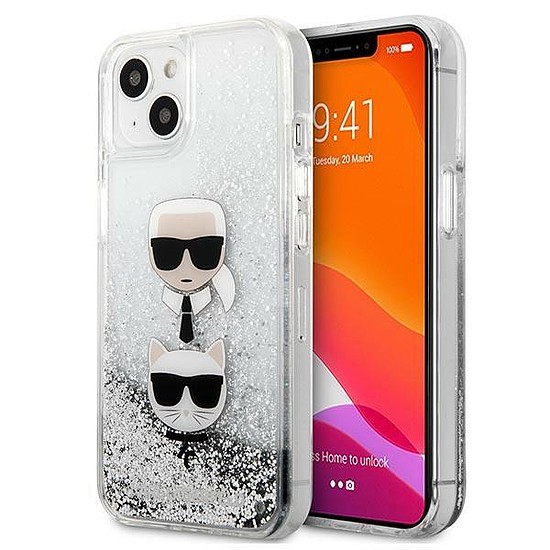 Karl Lagerfeld KLHCP13SKICCGLS iPhone 13 mini 5,4" ezüst/ezüst keménytok, Liquid Glitter Karl&Choupette Head