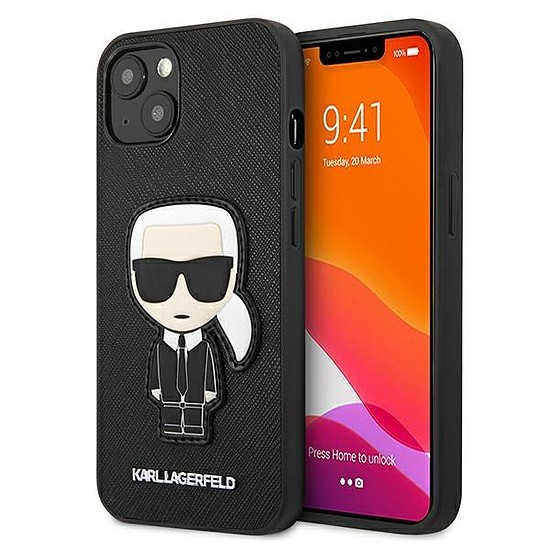 Karl Lagerfeld KLHCP13SOKPK iPhone 13 mini 5,4" fekete/fekete keménytok Saffiano Ikonik Karl`s Patch