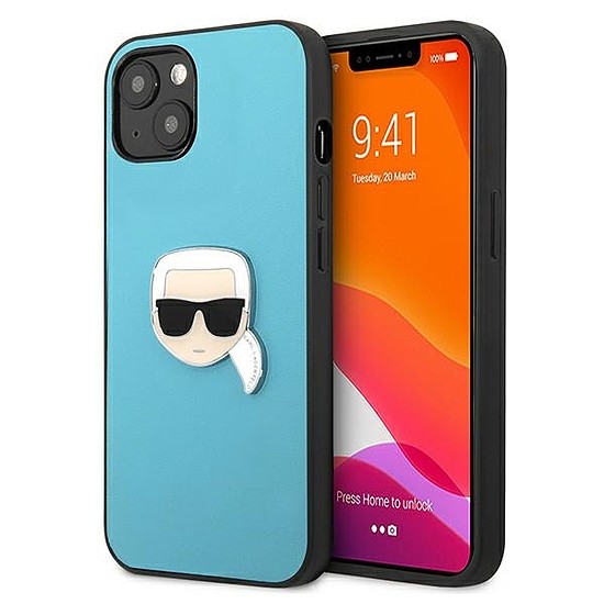 Karl Lagerfeld KLHCP13SPKMB iPhone 13 mini 5,4" niebieski/kék kemény tok Bőr Ikonik Karl`s Head Metal