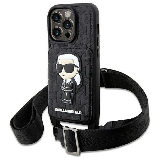 Karl Lagerfeld KLHCP14LCSAKHPKK iPhone 14 Pro 6.1" keményház fekete/fekete Crossbody Saffiano Monogram Ikonik
