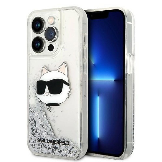 Karl Lagerfeld KLHCP14LLNCCCS iPhone 14 Pro 6.1" ezüst/ezüst keménytok, Glitter Choupette Head