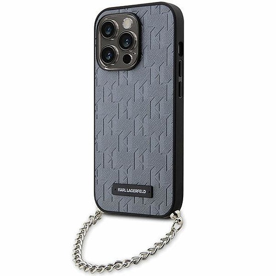 Karl Lagerfeld KLHCP14LSACKLHPG iPhone 14 Pro 6.1" ezüst/ezüst keménytokos Saffiano monogram lánc