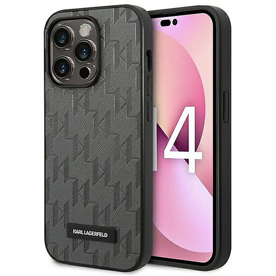 Karl Lagerfeld KLHCP14LSAKLHPG iPhone 14 Pro 6.1" keménytok szürke / szürke Saffiano Mono Metal Logo