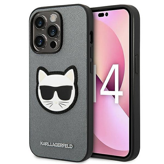 Karl Lagerfeld KLHCP14LSAPCHG iPhone 14 Pro 6.1" kemény tok silver/ezüst Saffiano Choupette fejtapasz