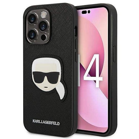 Karl Lagerfeld KLHCP14LSAPKHK iPhone 14 Pro 6.1" fekete/fekete keménytok, Saffiano Karl´s Head Patch