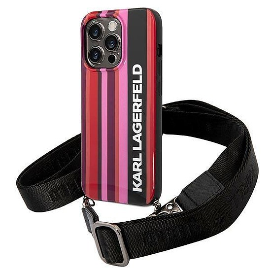 Karl Lagerfeld KLHCP14LSTSTP iPhone 14 Pro 6.1" kemény tok, rózsaszín/rózsaszín színes csíkos szíj