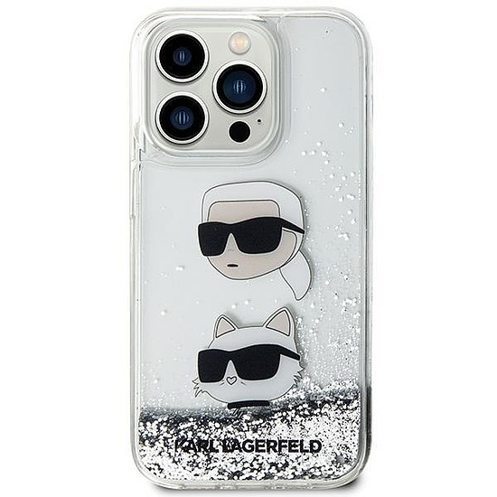 Karl Lagerfeld KLHCP14XLDHKCNS tok iPhone 14 Pro Max 6,7"-hez - ezüst Liquid Glitter Karl&Choupette fejek