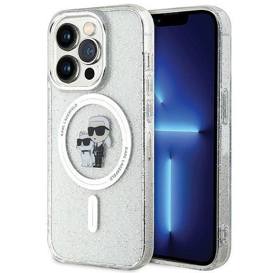 Karl Lagerfeld KLHMP14LHGKCNOT tok iPhone 14 Pro-hoz - átlátszó kemény tok Karl&Choupette Glitter MagSafe