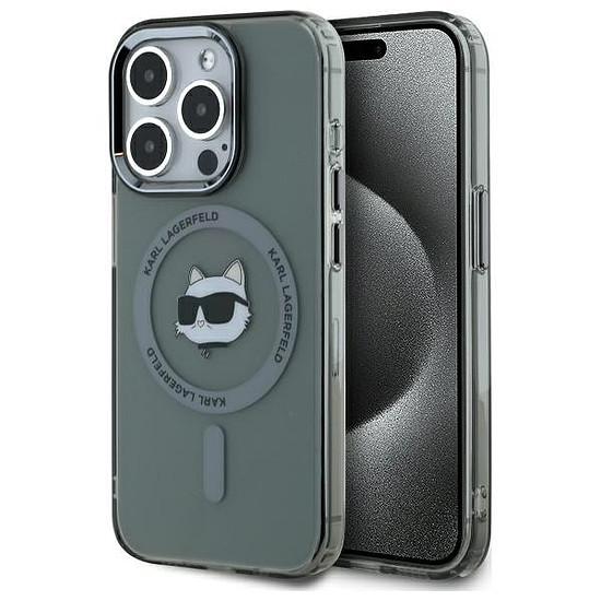 Karl Lagerfeld KLHMP15LHLSCHK iPhone 15 Pro 6.1" fekete/fekete keménytok IML Metal Choupette Head MagSafe