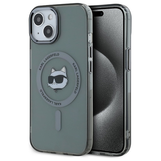 Karl Lagerfeld KLHMP15SHLSCHK iPhone 15 6.1" fekete/fekete keménytok IML Metal Choupette Head MagSafe