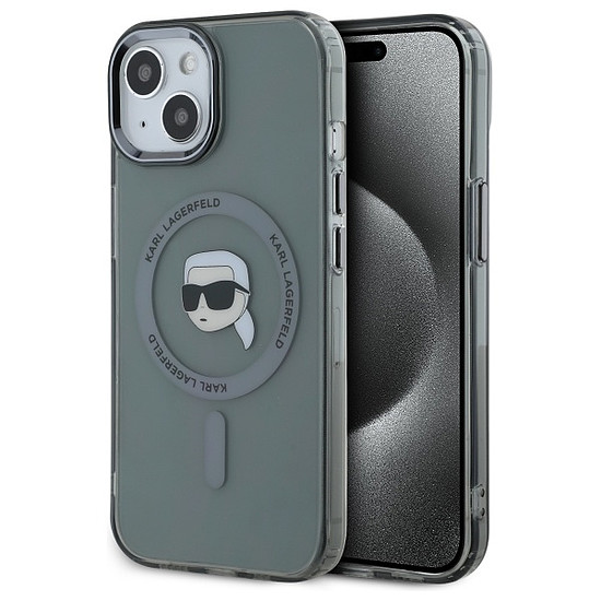 Karl Lagerfeld KLHMP15SHLSKIK iPhone 15 6.1" fekete/fekete keménytok IML Metal Karl Head MagSafe