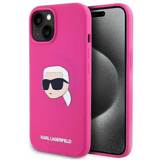 Karl Lagerfeld KLHMP15SSKHPPLF iPhone 15 6.1" fukszia keménytok szilikon Karl Head mintával, MagSafe