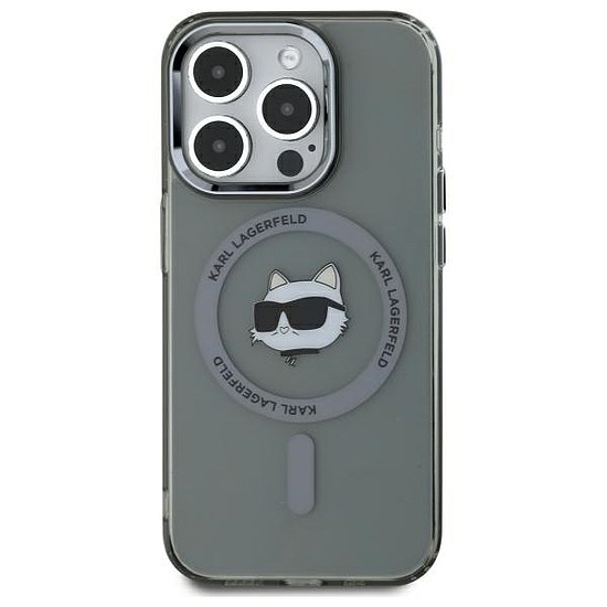 Karl Lagerfeld KLHMP15XHLSCHK iPhone 15 Pro Max 6.7" fekete/fekete keménytok IML Metal Choupette Head MagSafe
