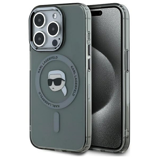 Karl Lagerfeld KLHMP15XHLSKIK iPhone 15 Pro Max 6.7" fekete/fekete keménytok IML Metal Karl Head MagSafe