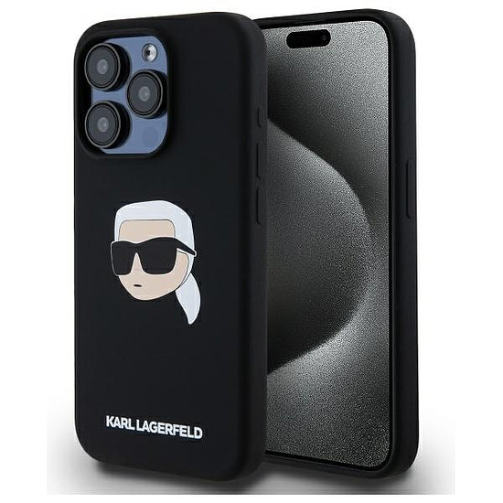 Karl Lagerfeld KLHMP15XSKHPPLK iPhone 15 Pro Max 6.7" fekete/fekete keménytok Szilikon Karl Head Print MagSafe