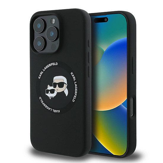 Karl Lagerfeld KLHMP16LSKCHTCK iPhone 16 Pro 6.3" fekete/fekete keménytok Szilikon Karl&Choupette fejek MagSafe