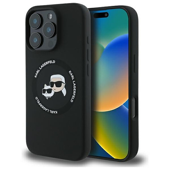 Karl Lagerfeld KLHMP16XSKCHTCK iPhone 16 Pro Max 6.9" fekete/fekete keménytok Szilikon Karl&Choupette MagSafe fejhallgató