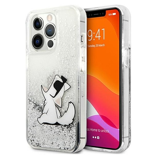 Karl Lagerfeld Liquid Glitter Choupette Fun - iPhone 13 Pro Max tok ezüst (KLHCP13XGCFS)