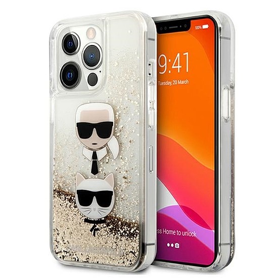 Karl Lagerfeld Liquid Glitter Karl & Choupette Head - iPhone 13 Pro Max tok arany (KLHCP13XKICGLD)