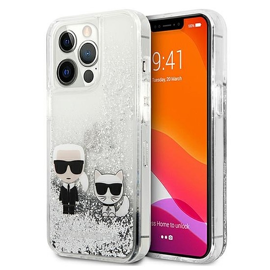 Karl Lagerfeld Liquid Glitter Karl & Choupette - iPhone 13 Pro Max tok ezüst (KLHCP13XGKCS)