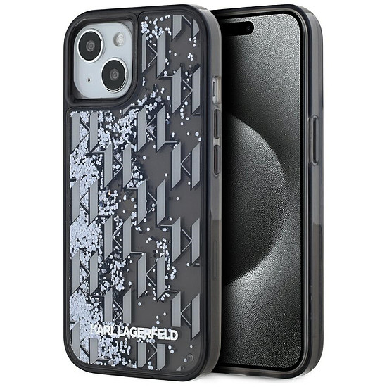 Karl Lagerfeld Liquide Glitter Monogram iPhone 15 tok - fekete
