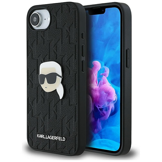 Karl Lagerfeld monogramos Karl fejdíszes iPhone 16e tok - fekete
