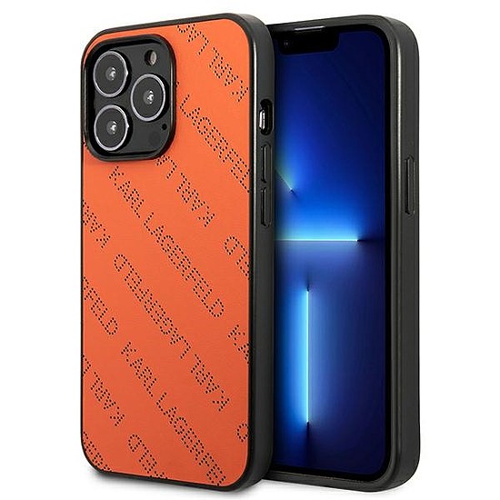 Karl Lagerfeld Perforated Allover - borító iPhone 13 Pro készülékhez narancssárga (KLHCP13LPTLO)