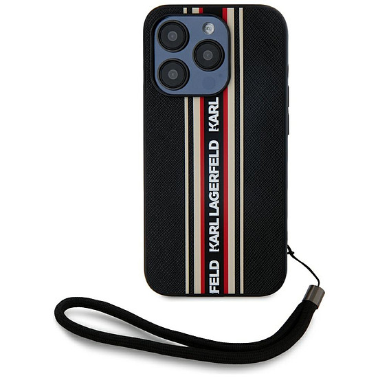 Karl Lagerfeld Saffiano Athleisure Stripes zsinóros iPhone 15 Pro tok - piros