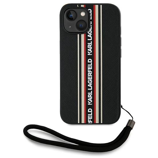 Karl Lagerfeld Saffiano Athleisure Stripes zsinóros iPhone 15 tok - piros