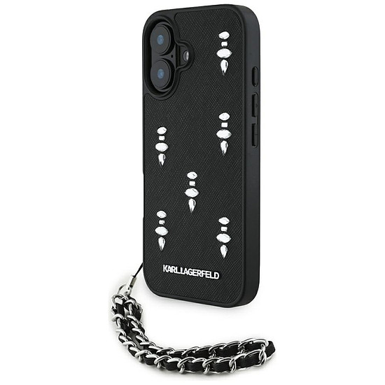 Karl Lagerfeld Saffiano Crystals lánccal iPhone 16 tok - fekete